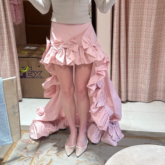 LoveShackFancy Olivera Taffeta Bow High-Low Skirt - Picture 13 of 17